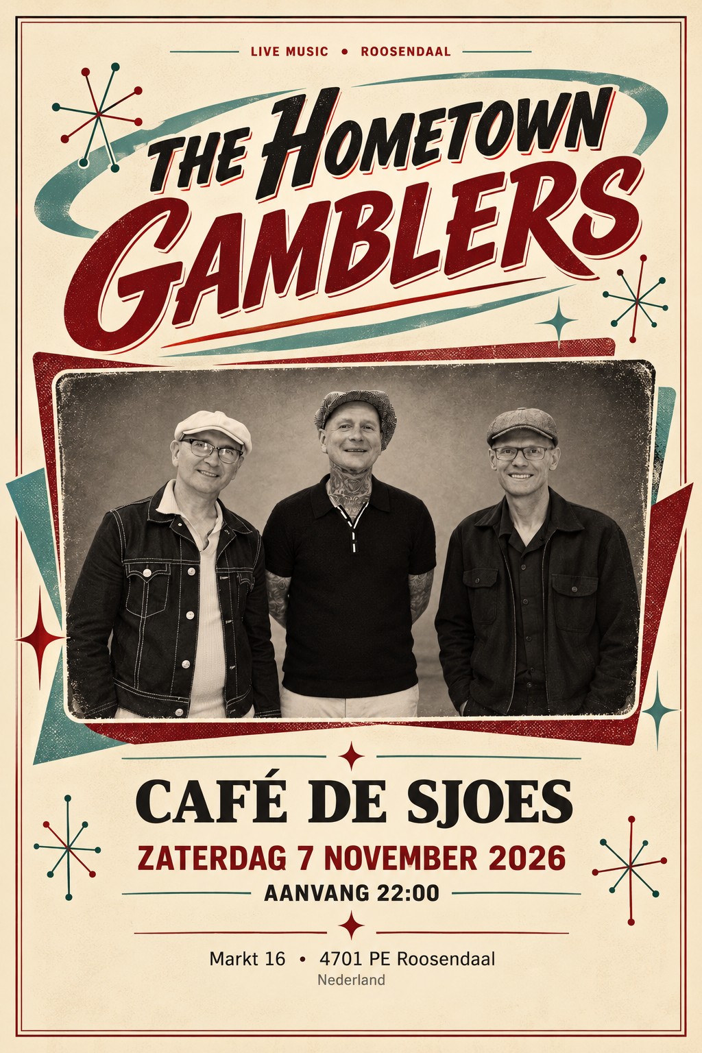 The Hometown Gamblers live at Café De Sjoes in Roosendaal, Netherlands, on 7 November 2026 at 22:00