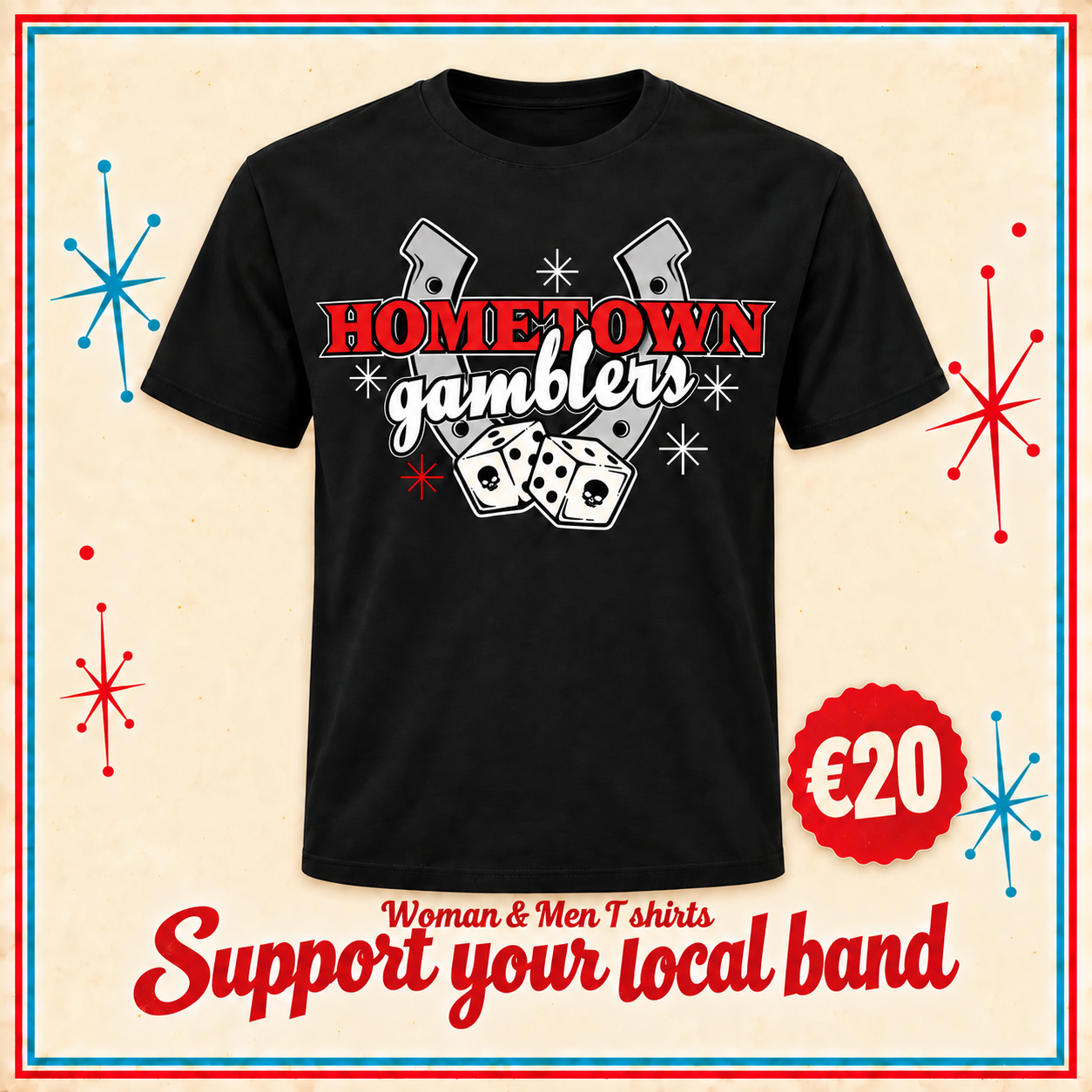 Black Hometown Gamblers T-shirt, €20, available for women and men